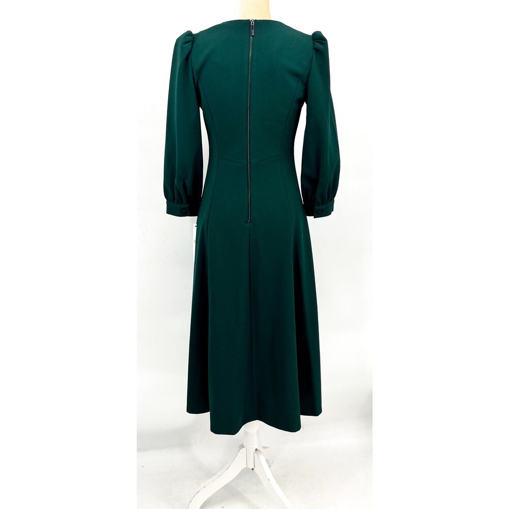 CALVIN KLEIN Scuba Crepe Midi Dress Size 4 Malachite Green 3/4 Puff Sleeve NWT - Picture 8 of 12